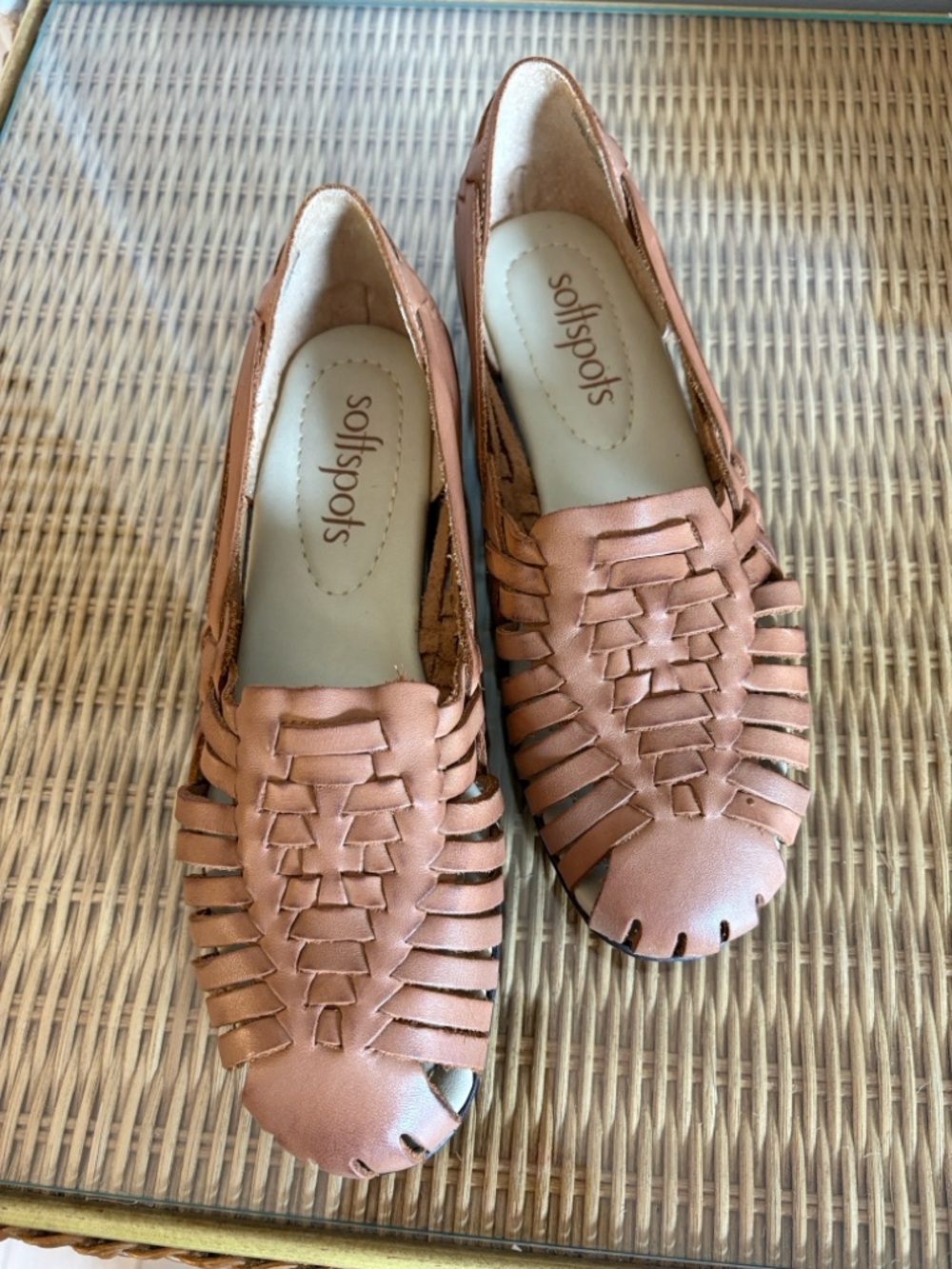 Softspots Women's Tan Woven Leather Slip-On Flats